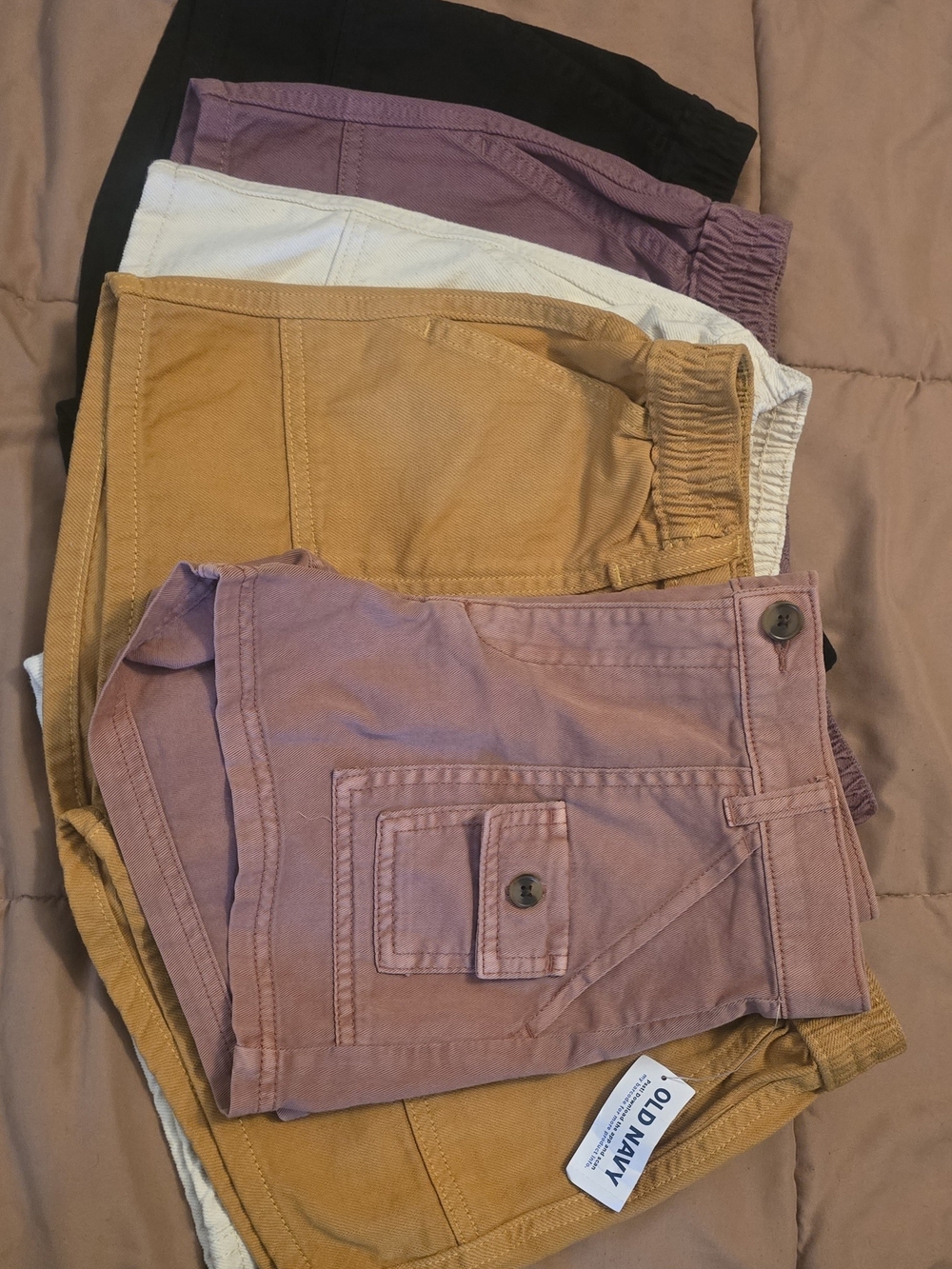 Old Navy Girl Cargo Shorts 5 Pack Bundle- Dusty Rose x2, Mustard, Cream, Black